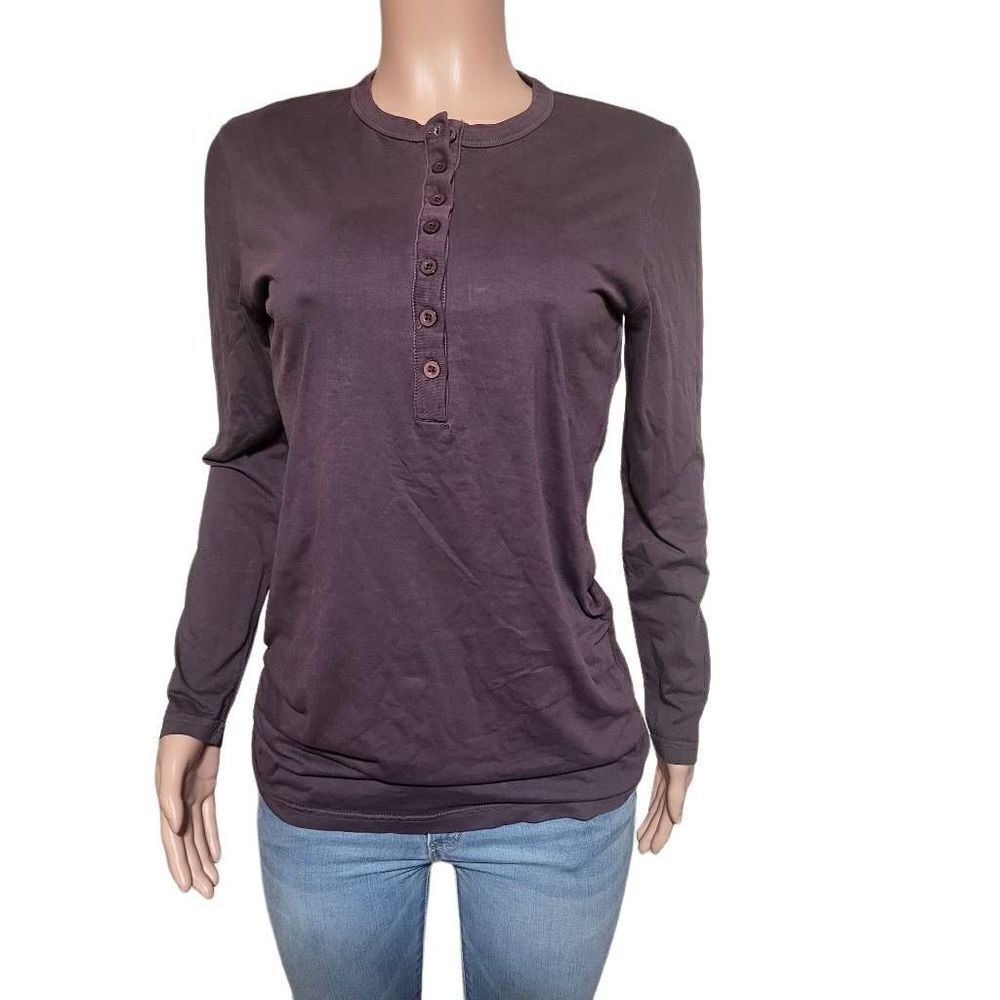Pulp raising women's long sleeves henley raisin pullover top size L,S